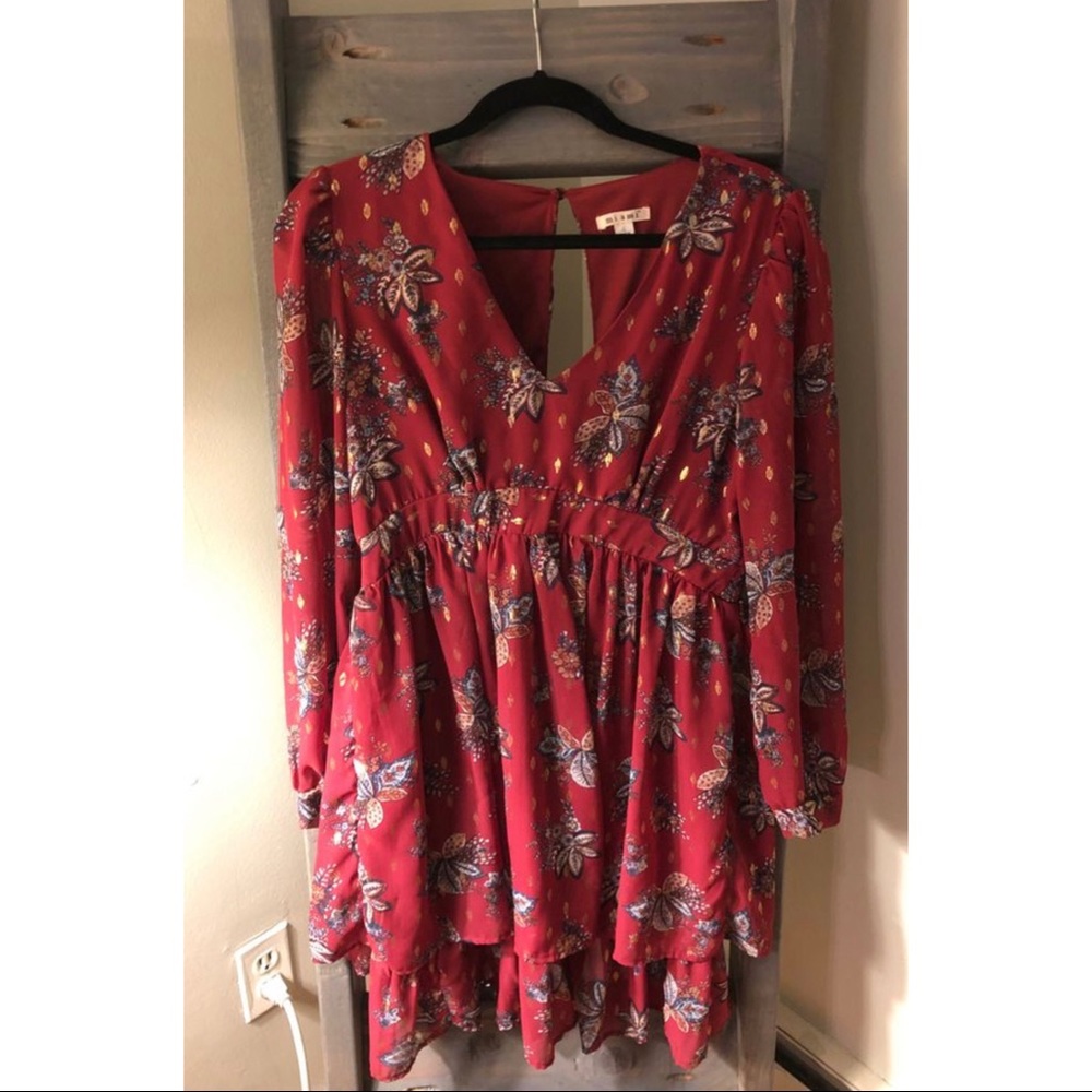 Red Flowy Long Sleeved dress